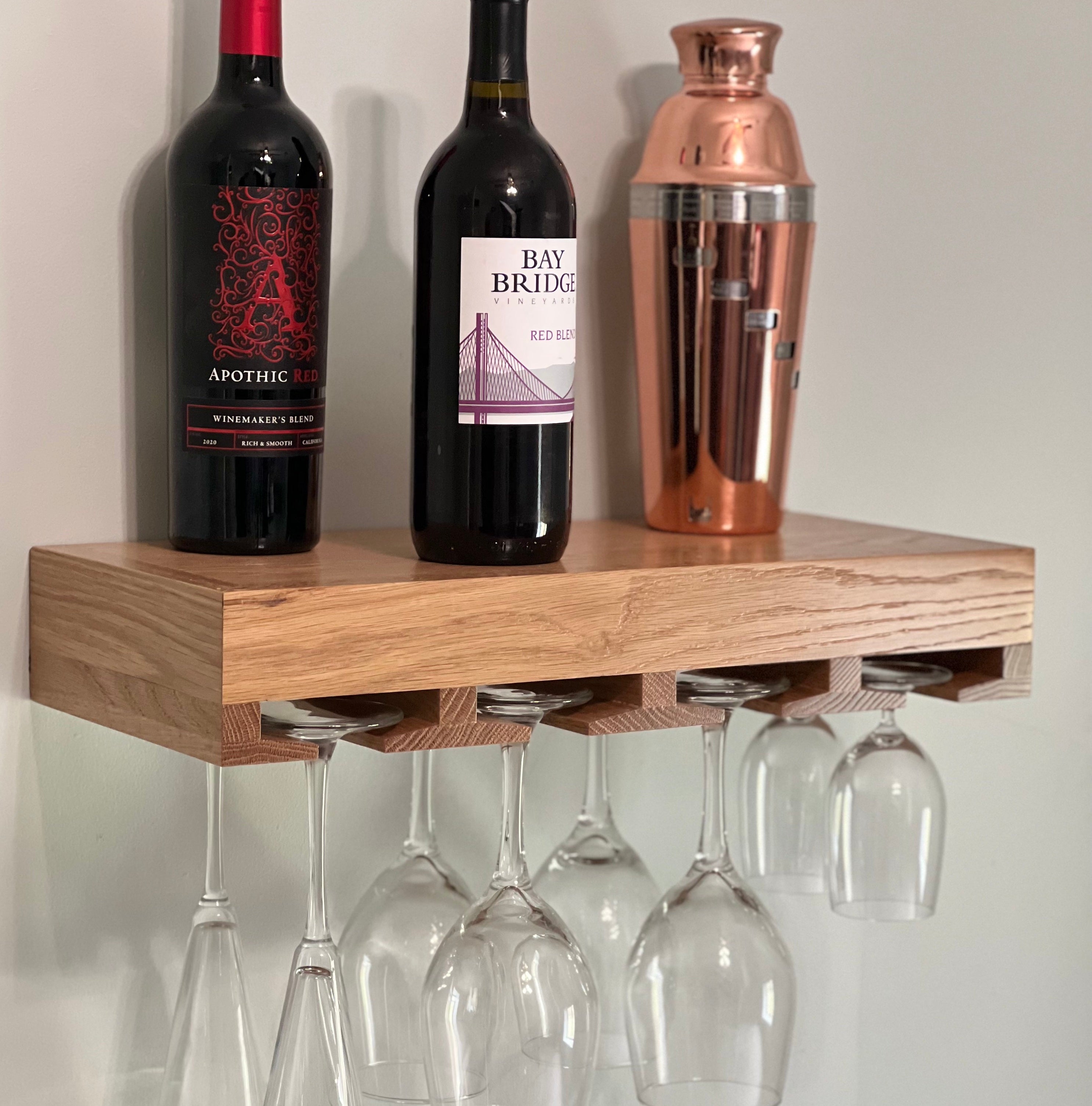Oak Wine Glass Floating Shelf - The Shelf Shop