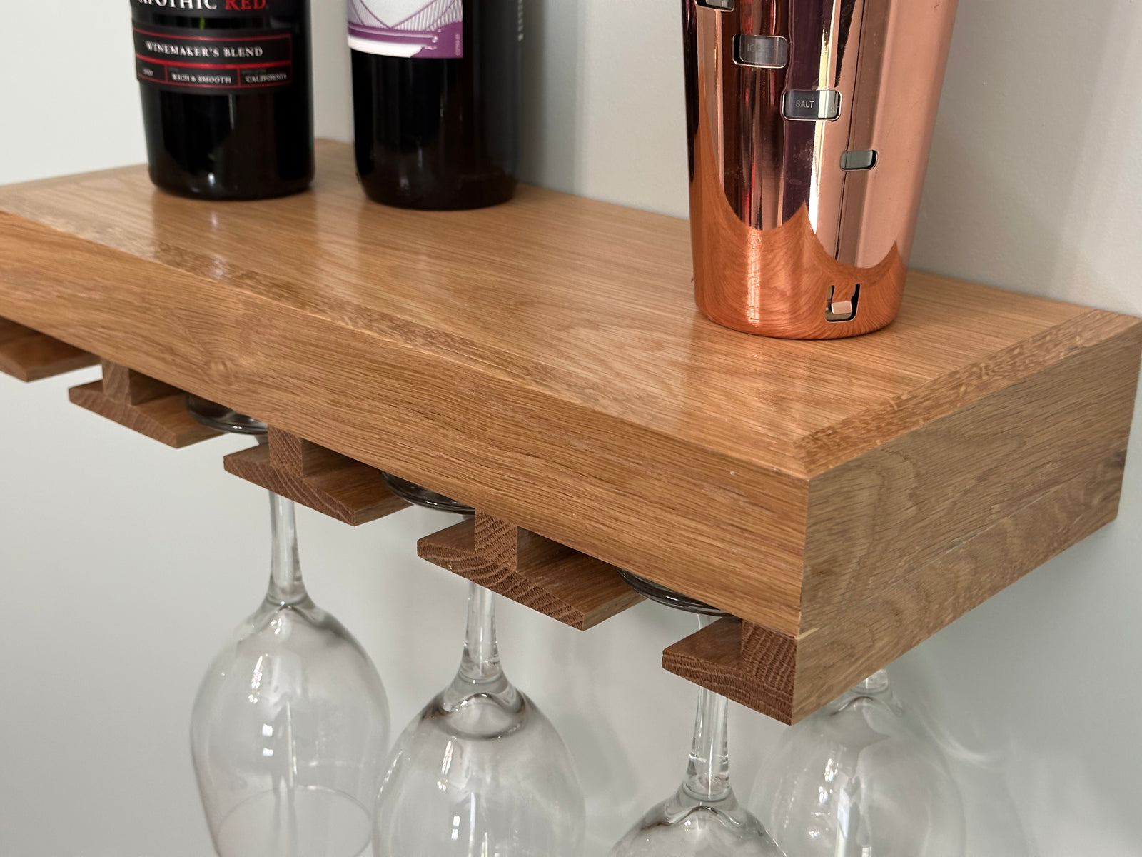 Oak Floating Wine Glass Rack