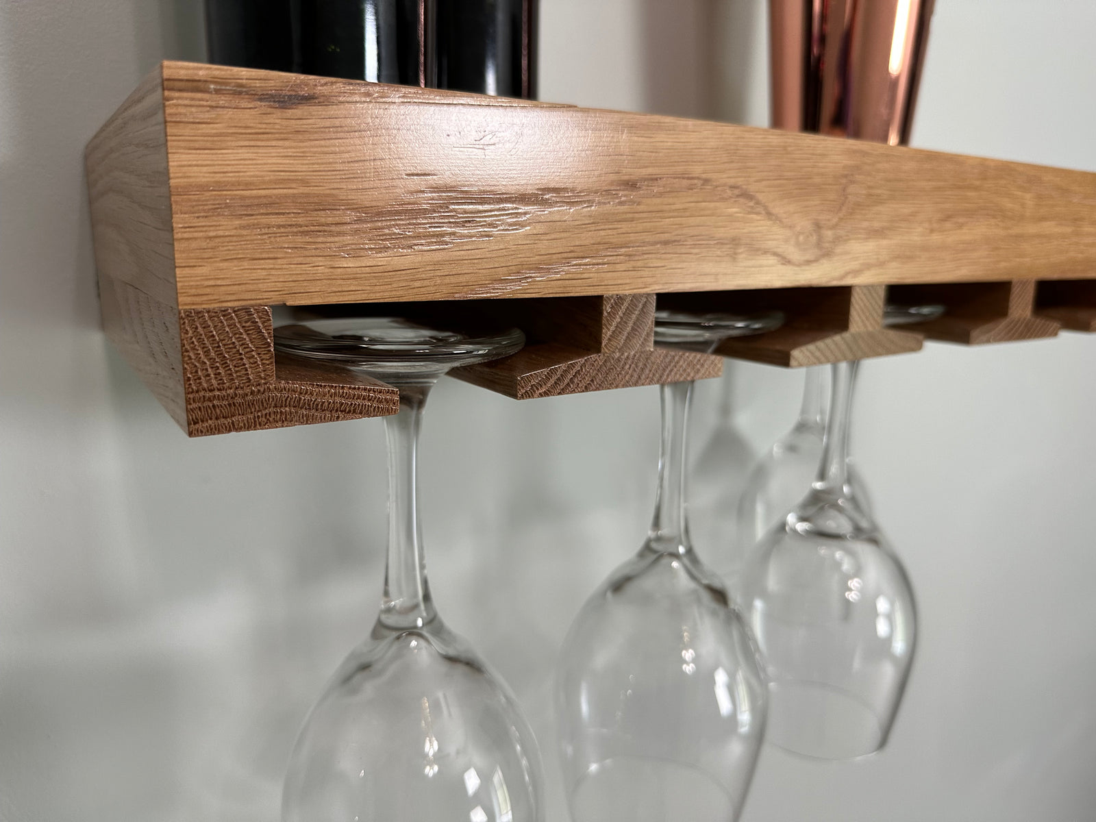 Oak Floating Wine Glass Rack