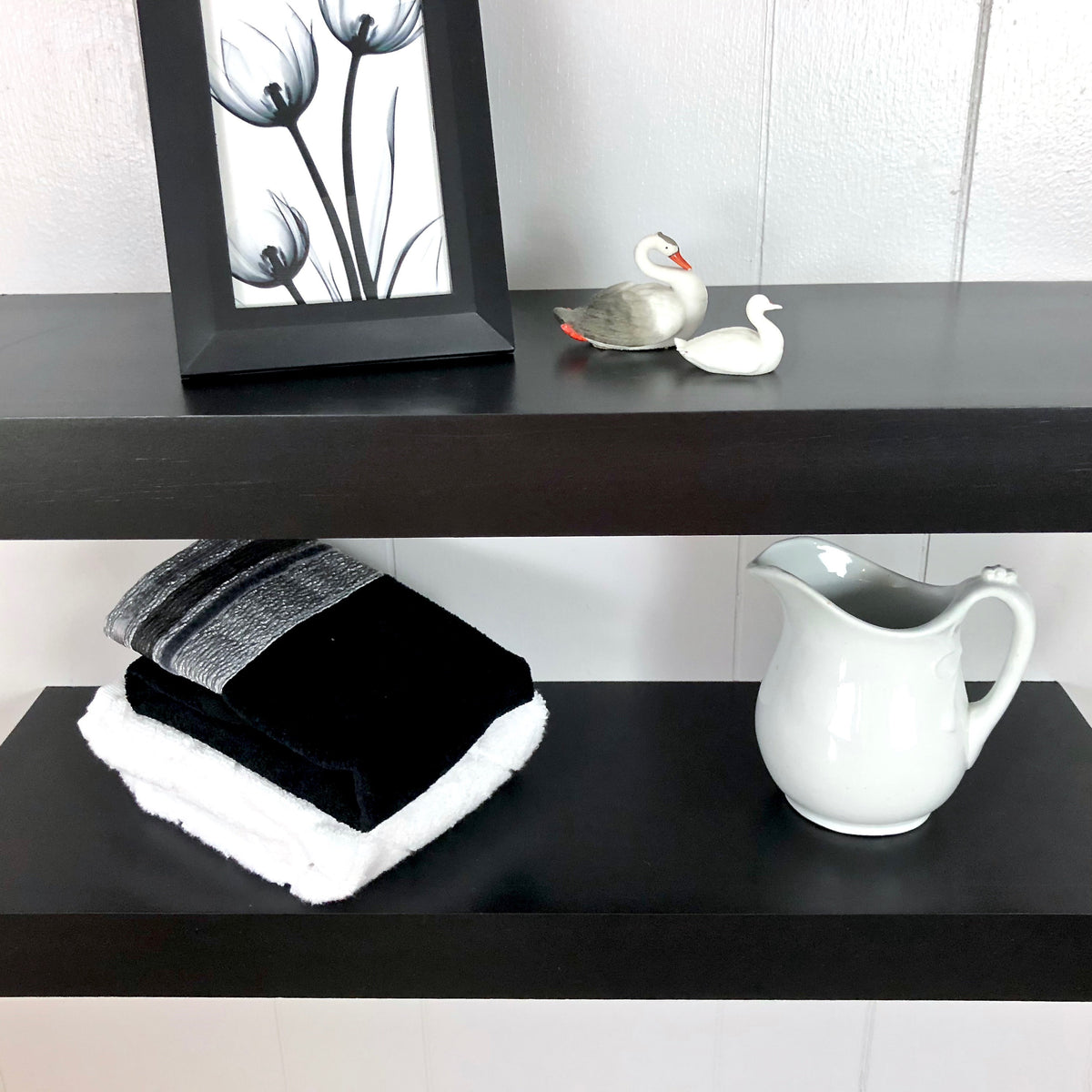 black floating shelves