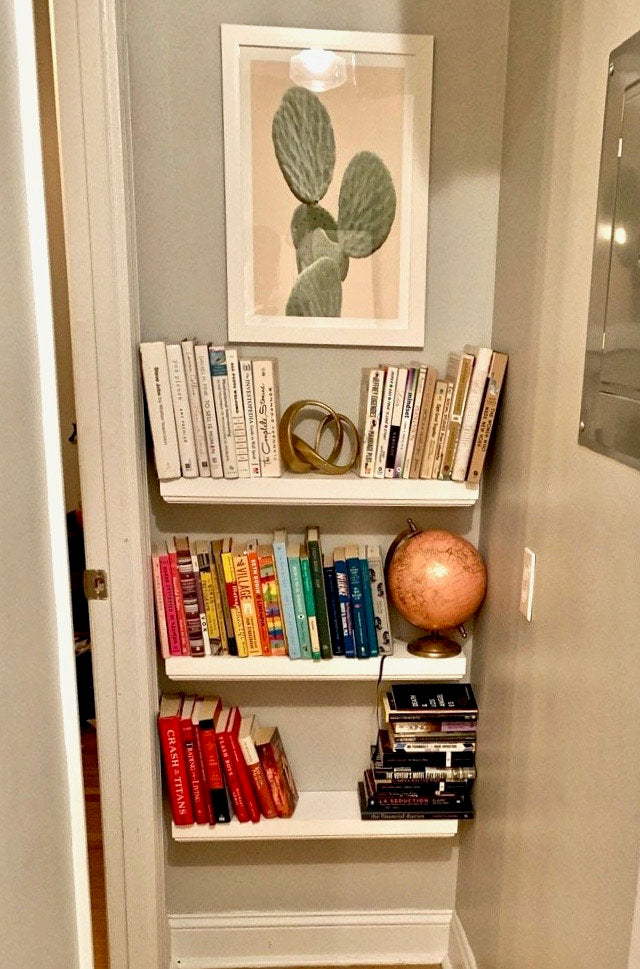 white floating shelves