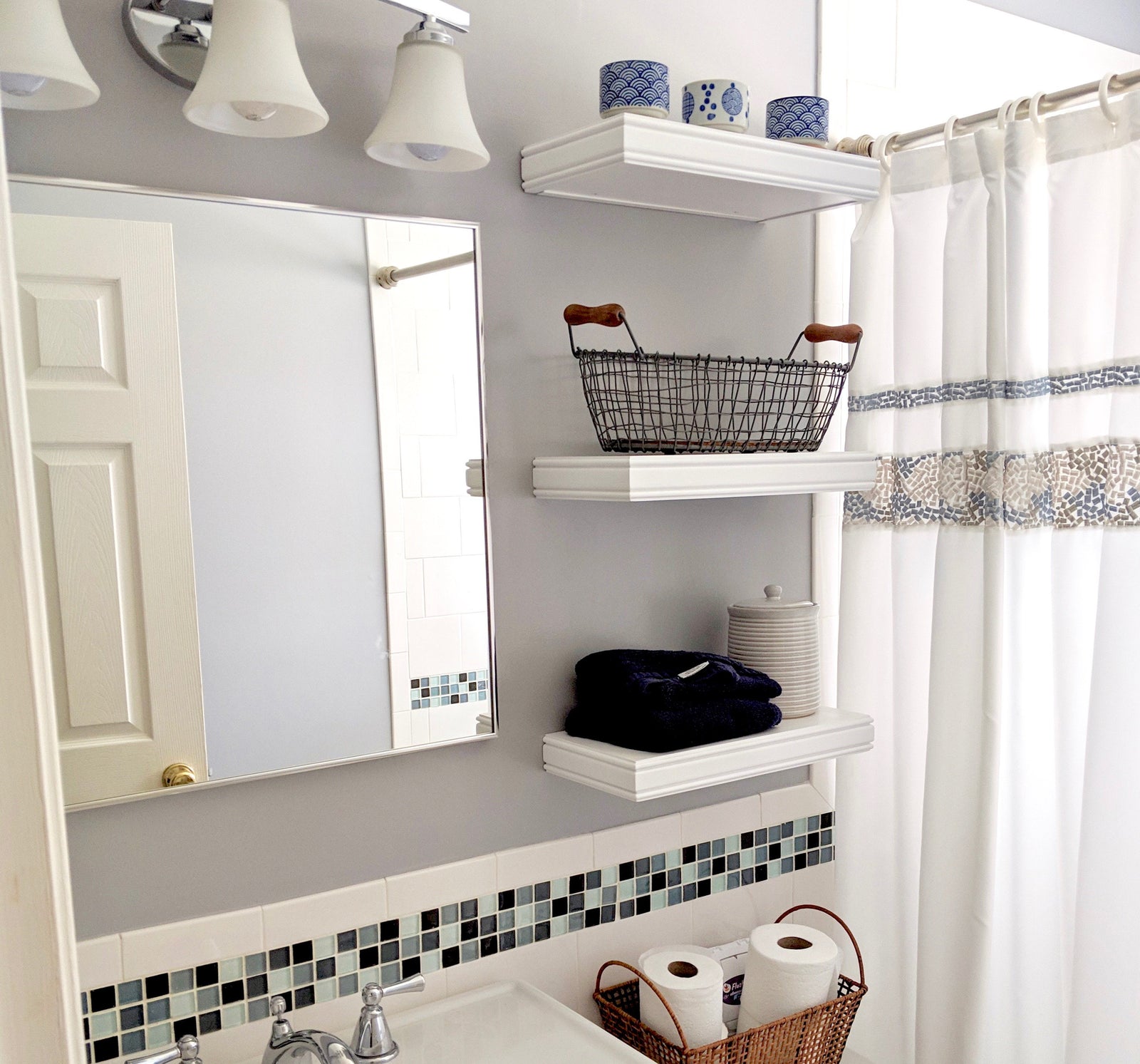 white floating shelves