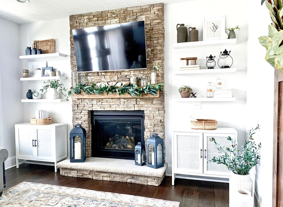 white floating shelves