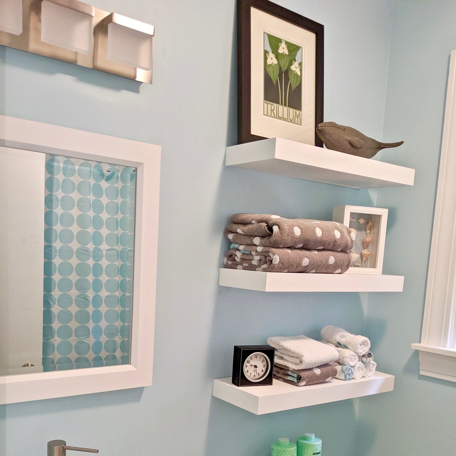 white floating shelves