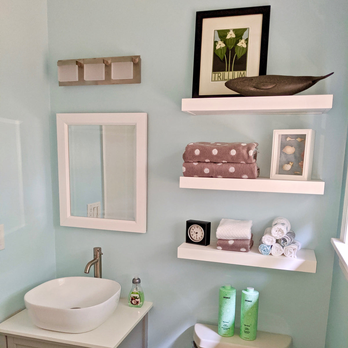 white floating shelves