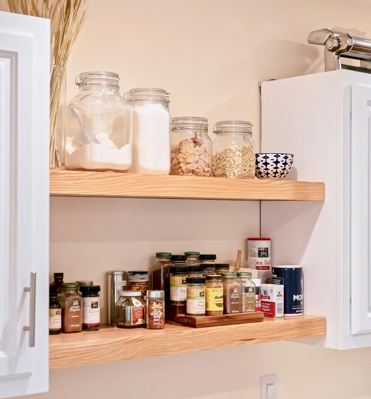 natural oak floating shelves