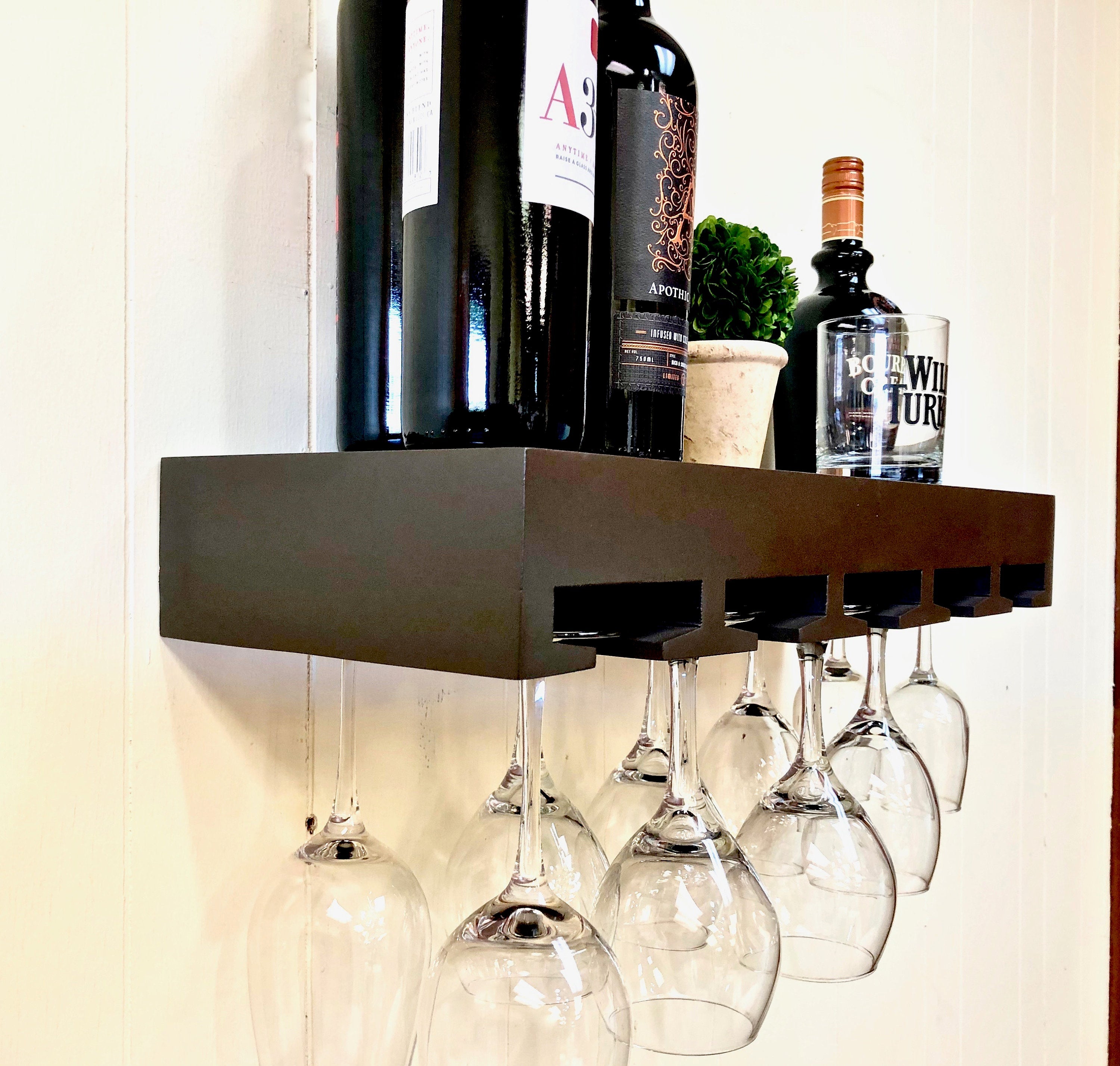 Casaphoria Under Cabinet Wine Glass Rack - Black Metal Holder For 6-9 Stemware, Space-Saving Storage For Bar Or Kitchen