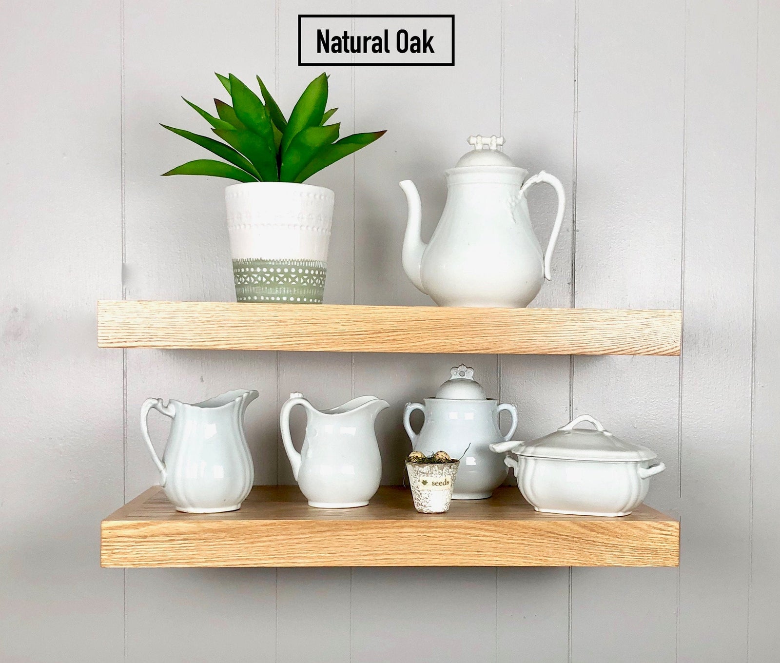 natural oak floating shelves