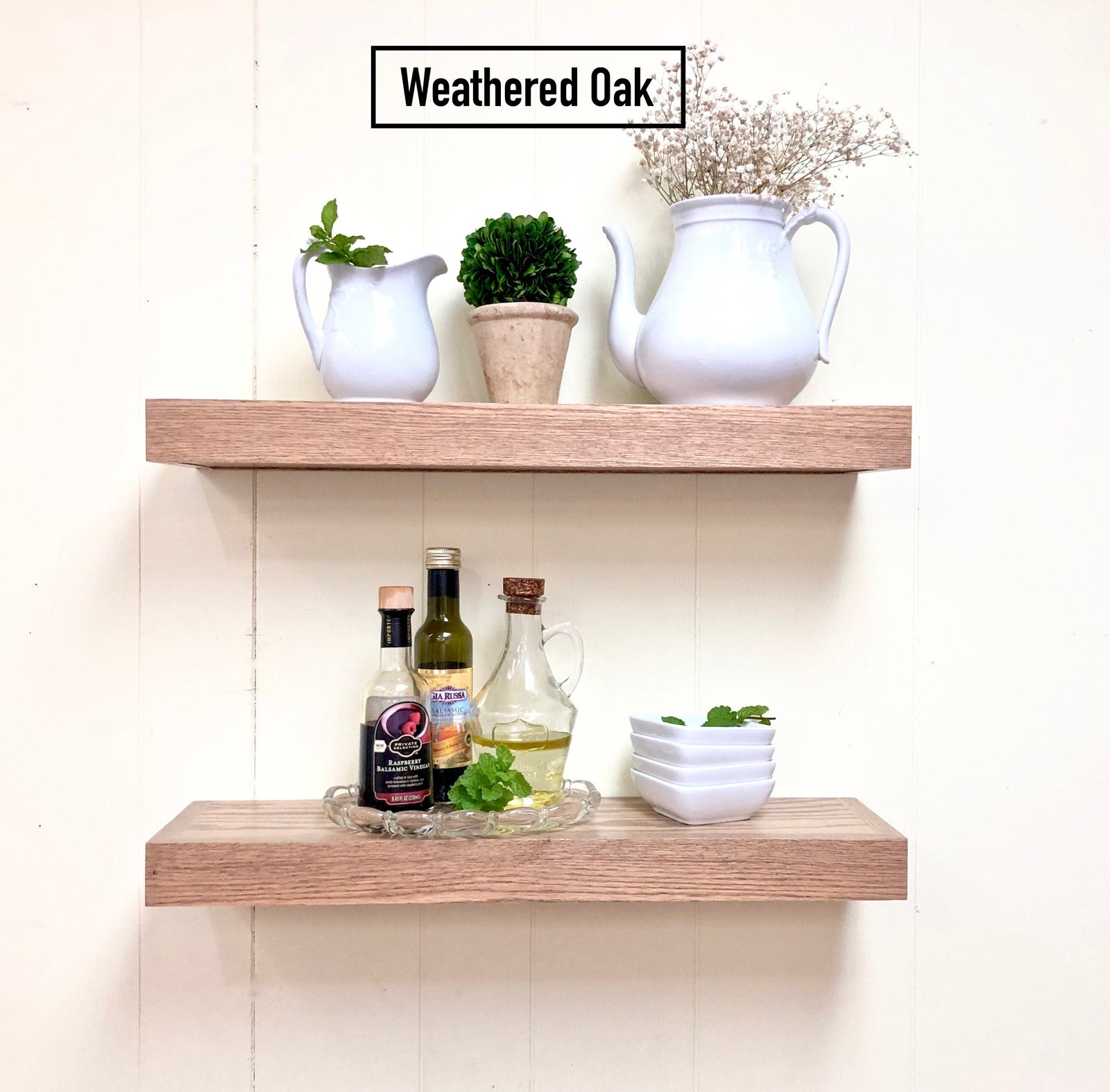 weathered oak floating shelves