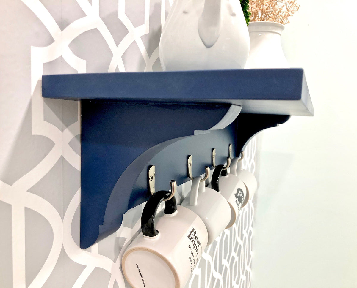 farmhouse shelf with small hooks