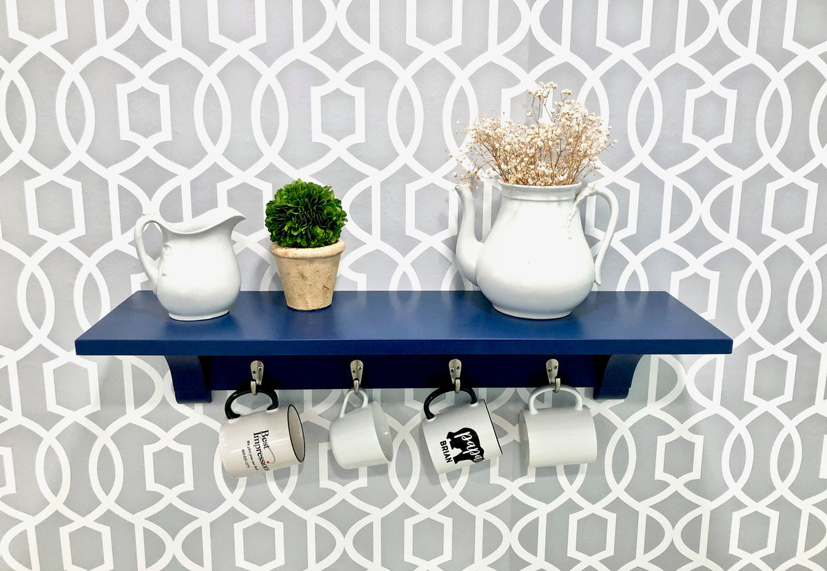 farmhouse shelf with small hooks