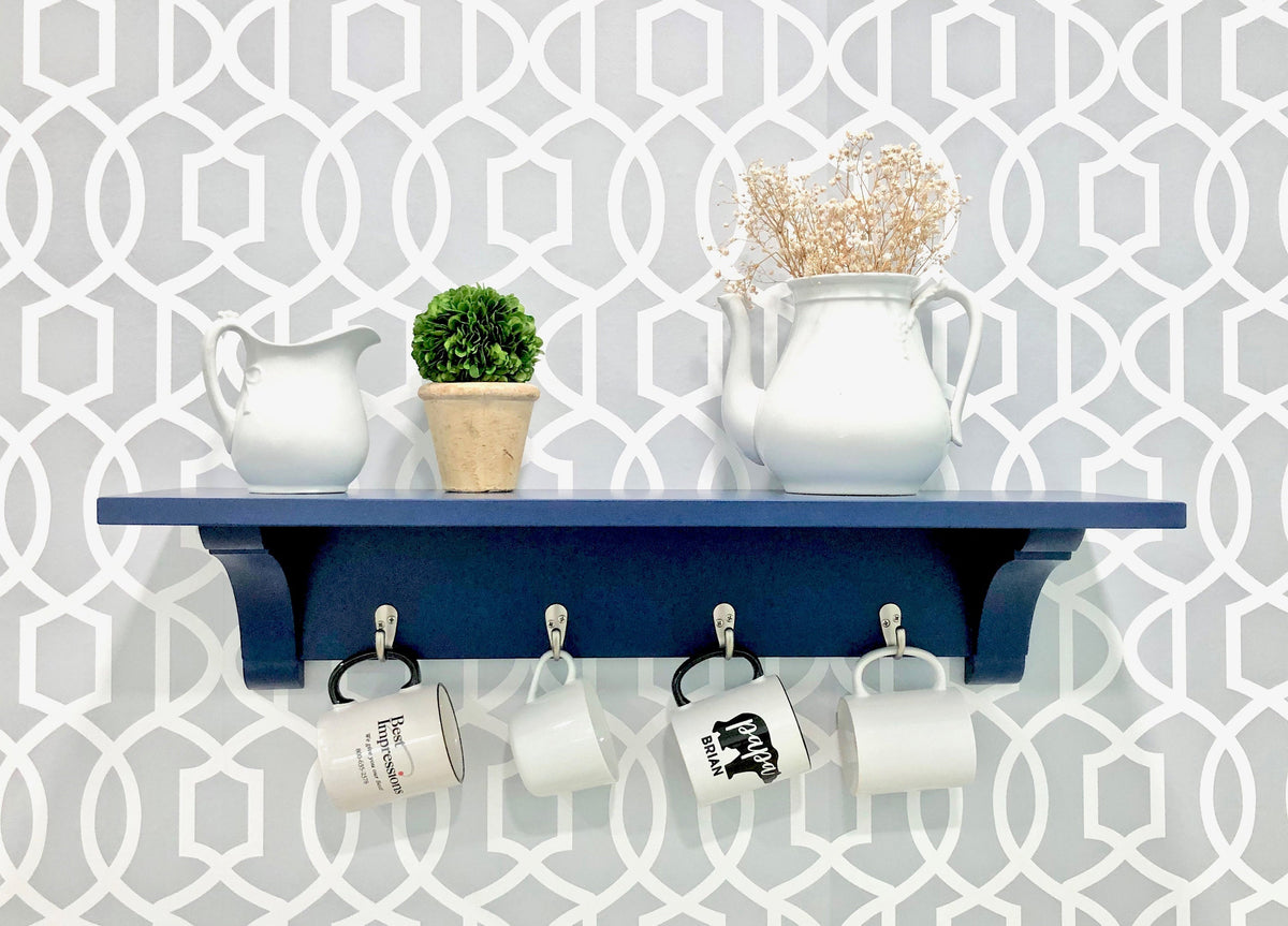 farmhouse shelf with small hooks